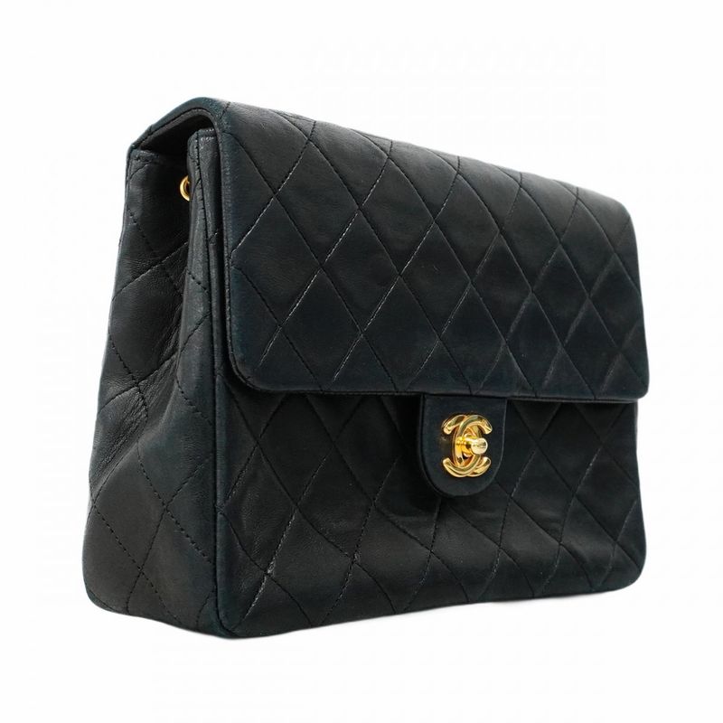 Chanel Shoulder Bag Mini Matelasse Lambskin Black Gold Hardware Women