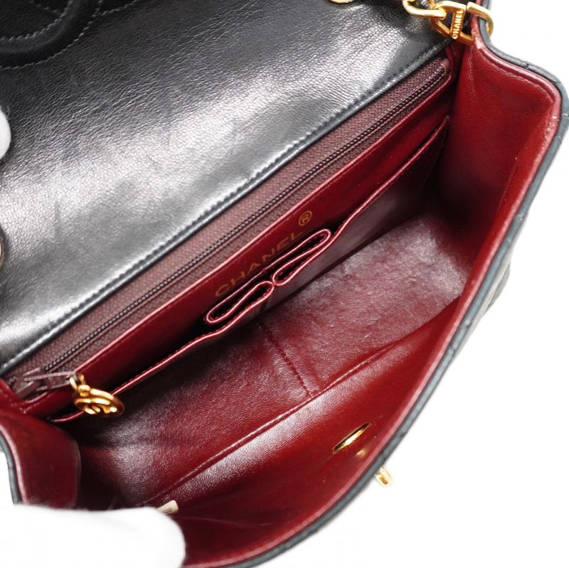 Chanel Shoulder Bag Mini Matelasse Lambskin Black Gold Hardware Women