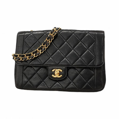 Chanel Shoulder Bag Matelasse Lambskin Black Gold Hardware Women