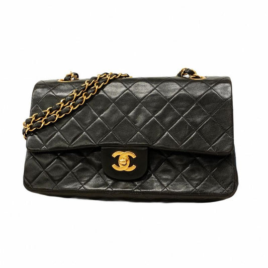 Chanel Shoulder Bag Matelasse Lambskin Black Gold Hardware Women