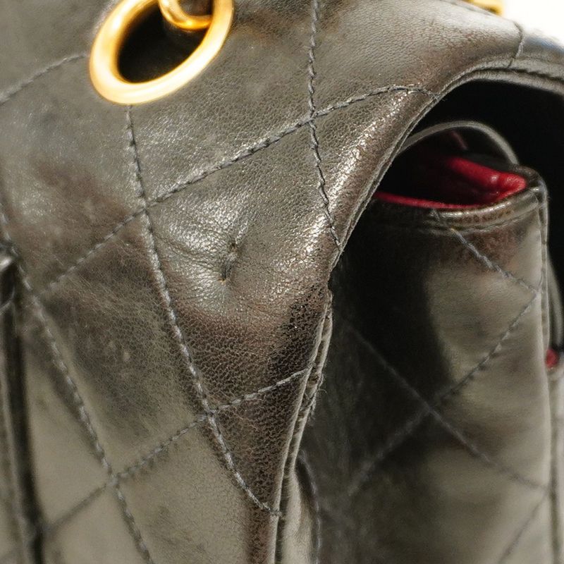 Chanel Shoulder Bag Matelasse Lambskin Black Gold Hardware Women