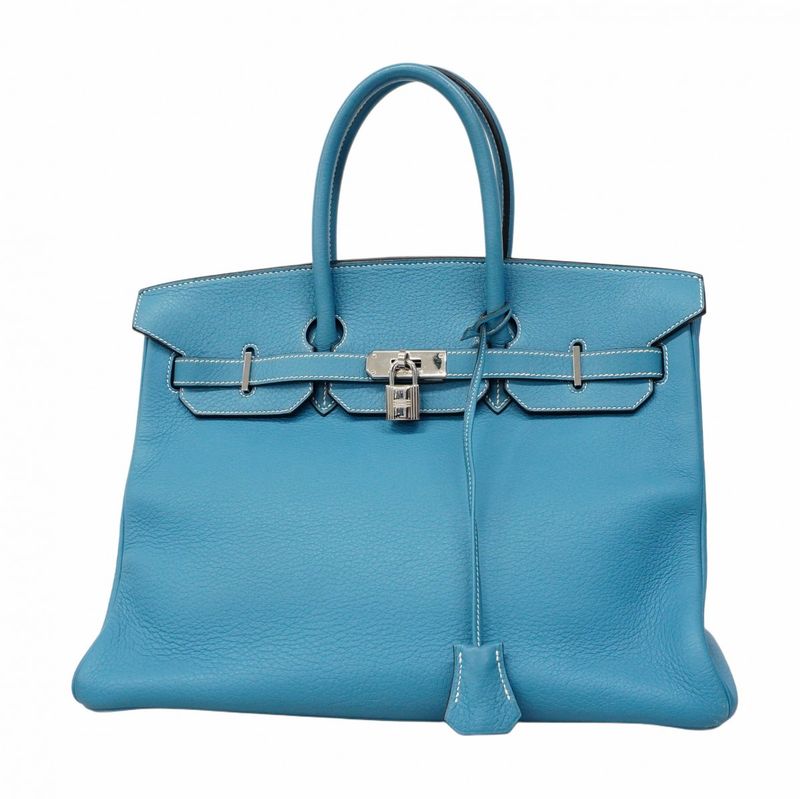 Hermes Handbag Birkin 35 Togo Blue Jean Silver Hardware □G Engraved Ladies