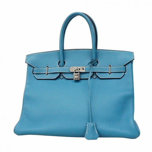 Hermes Handbag Birkin 35 Togo Blue Jean Silver Hardware □G Engraved Ladies