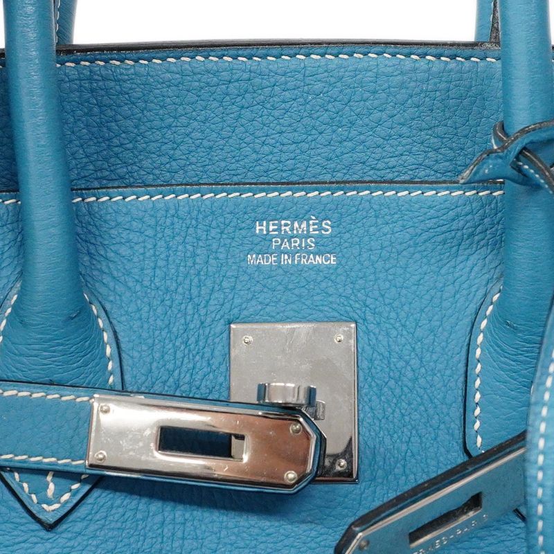 Hermes Handbag Birkin 35 Togo Blue Jean Silver Hardware □G Engraved Ladies