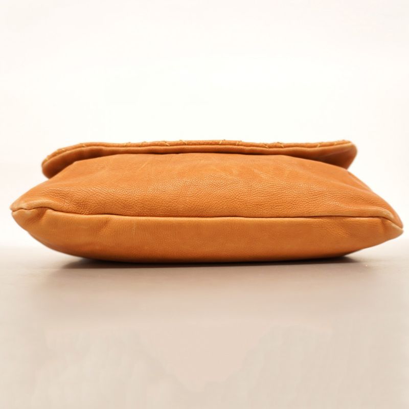 Chanel Shoulder Bag Leather Light Brown Silver Hardware Women