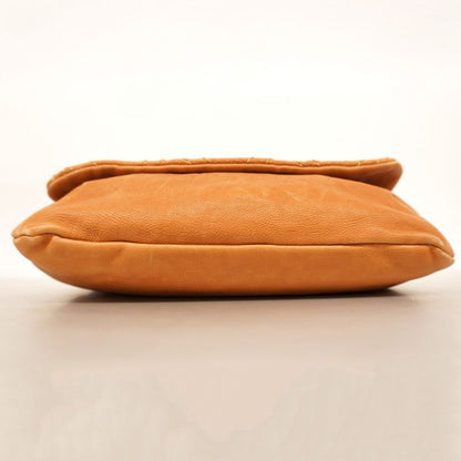 Chanel Shoulder Bag Leather Light Brown Silver Hardware Women