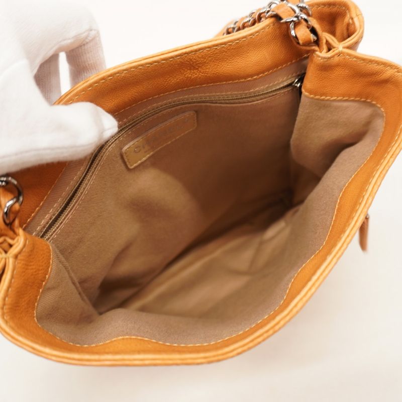 Chanel Shoulder Bag Leather Light Brown Silver Hardware Women