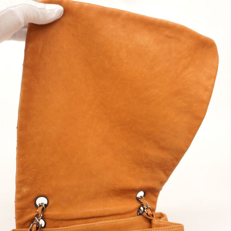 Chanel Shoulder Bag Leather Light Brown Silver Hardware Women