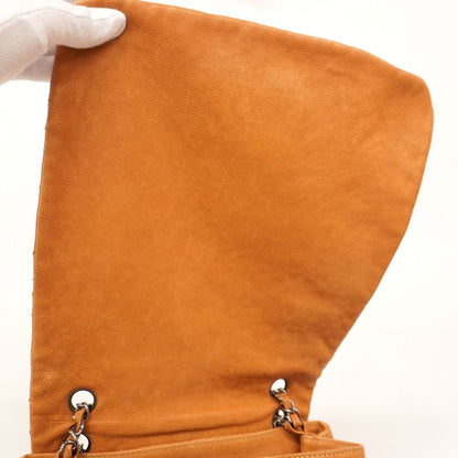 Chanel Shoulder Bag Leather Light Brown Silver Hardware Women