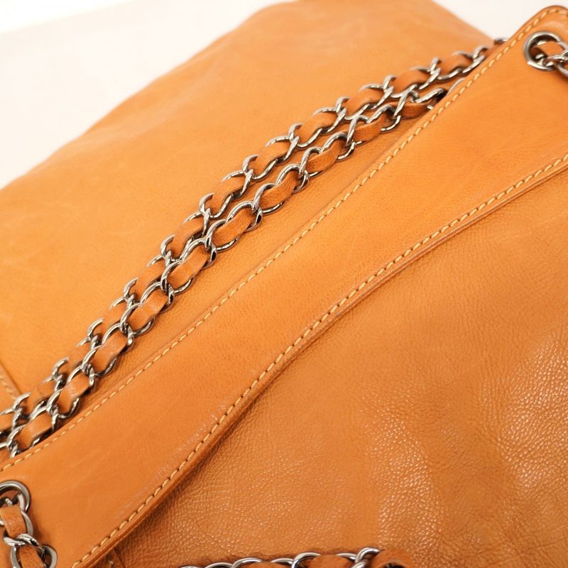 Chanel Shoulder Bag Leather Light Brown Silver Hardware Women