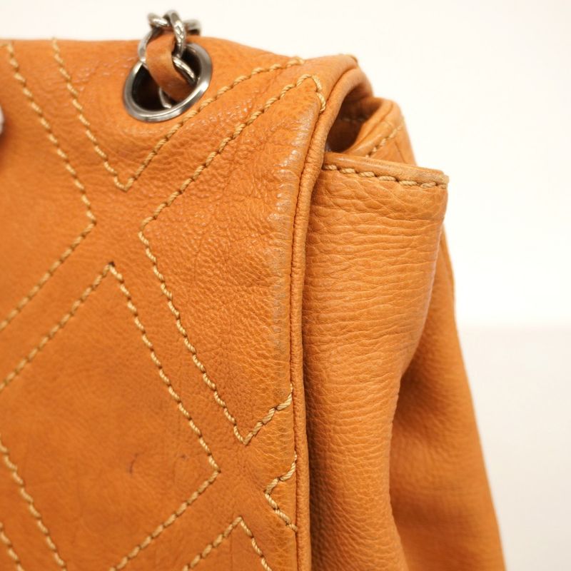 Chanel Shoulder Bag Leather Light Brown Silver Hardware Women