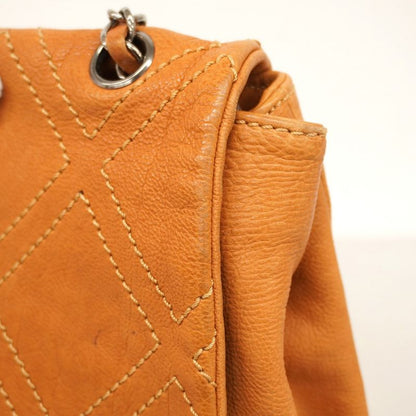 Chanel Shoulder Bag Leather Light Brown Silver Hardware Women