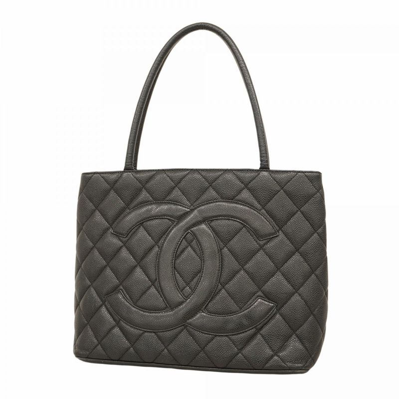 Chanel Tote Bag Revival Tote Caviar Skin Black Gold Hardware Women's