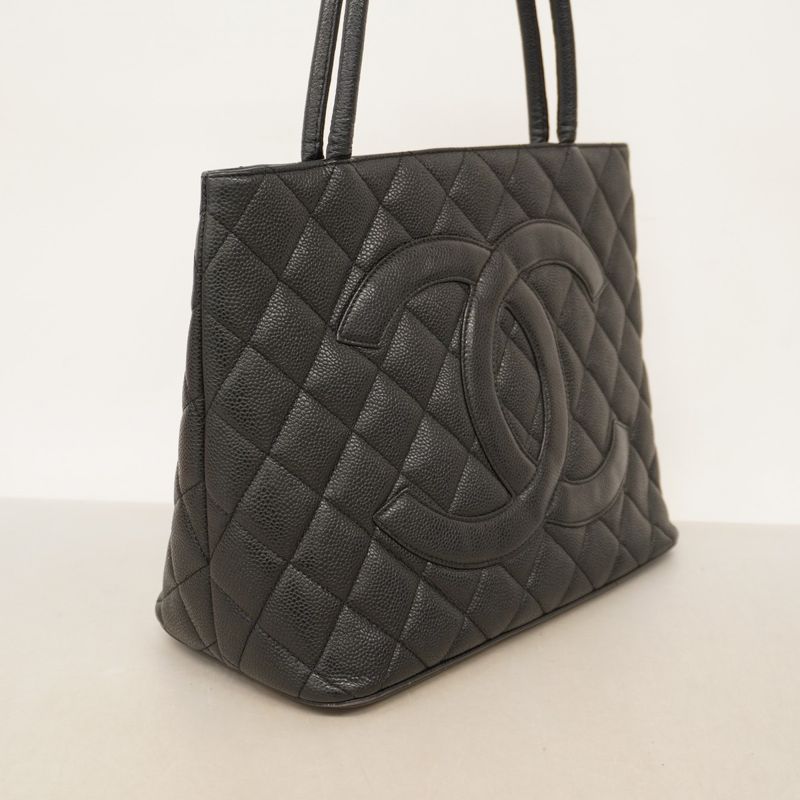 Chanel Tote Bag Revival Tote Caviar Skin Black Gold Hardware Women's