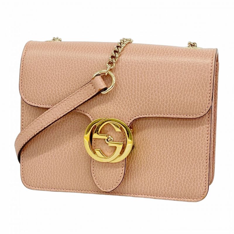 Gucci Shoulder Bag Interlocking G 510304 Leather Pink Gold Hardware Women