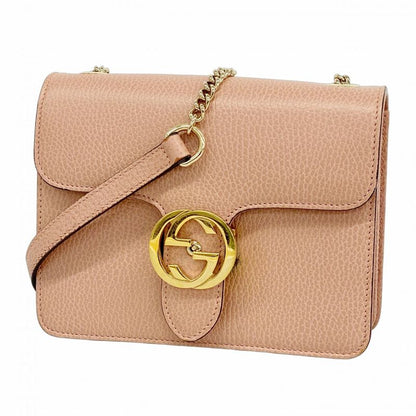 Gucci Shoulder Bag Interlocking G 510304 Leather Pink Gold Hardware Women