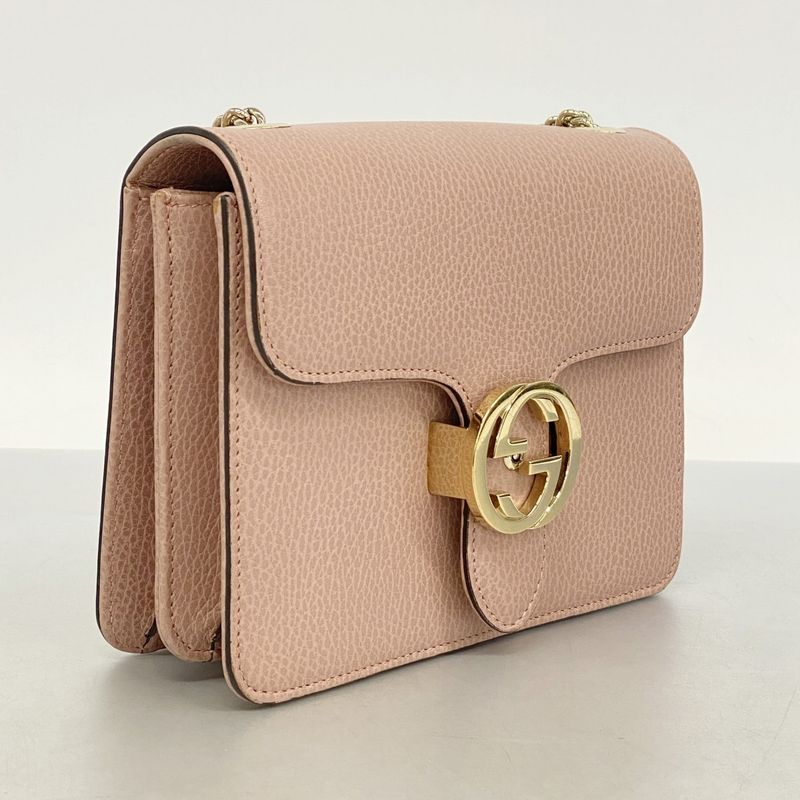 Gucci Shoulder Bag Interlocking G 510304 Leather Pink Gold Hardware Women