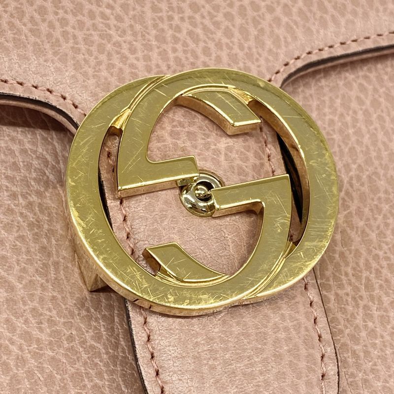 Gucci Shoulder Bag Interlocking G 510304 Leather Pink Gold Hardware Women