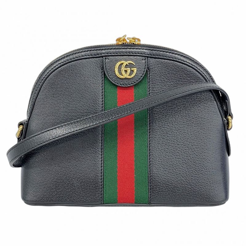 Gucci Shoulder Bag Sherry Line GG Marmont 499621 Leather Black Gold Hardware