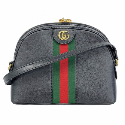 Gucci Shoulder Bag Sherry Line GG Marmont 499621 Leather Black Gold Hardware