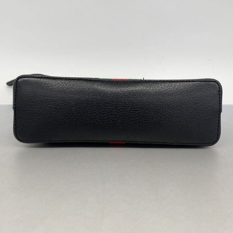 Gucci Shoulder Bag Sherry Line GG Marmont 499621 Leather Black Gold Hardware