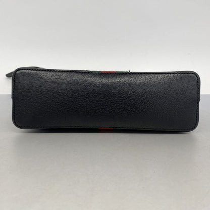 Gucci Shoulder Bag Sherry Line GG Marmont 499621 Leather Black Gold Hardware