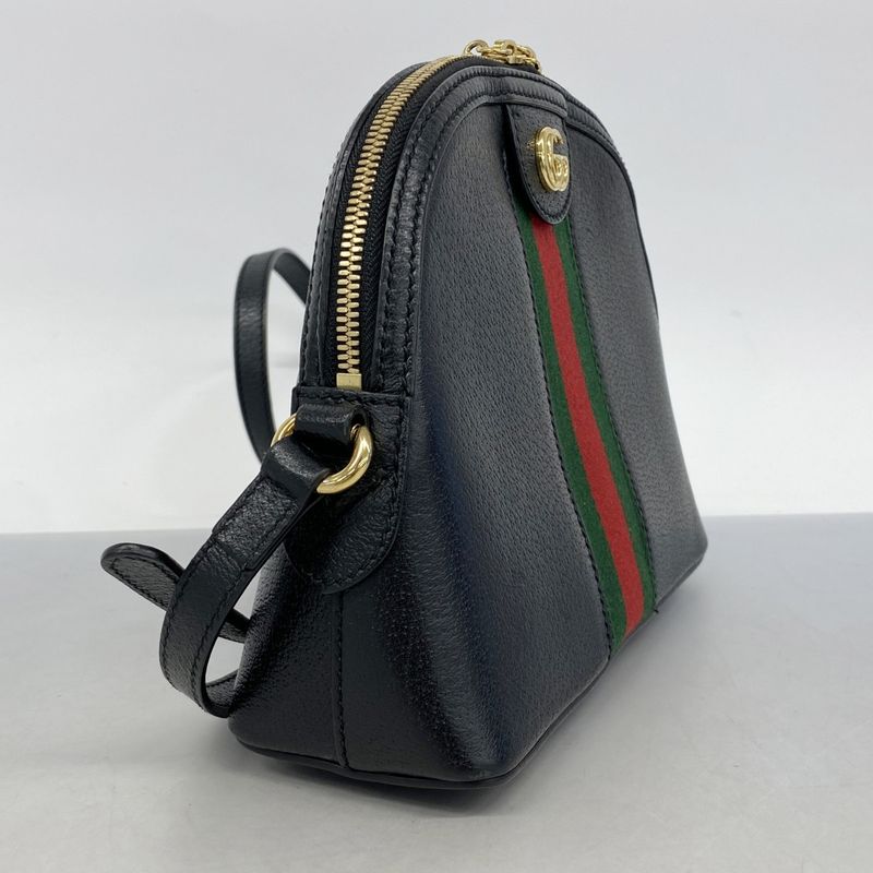 Gucci Shoulder Bag Sherry Line GG Marmont 499621 Leather Black Gold Hardware