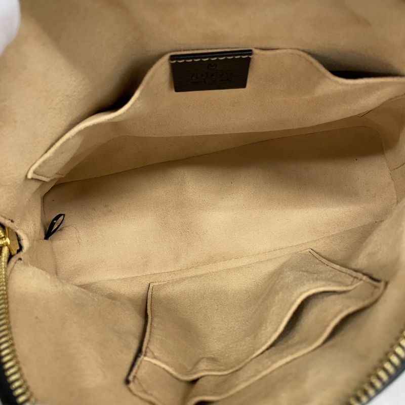 Gucci Shoulder Bag Sherry Line GG Marmont 499621 Leather Black Gold Hardware