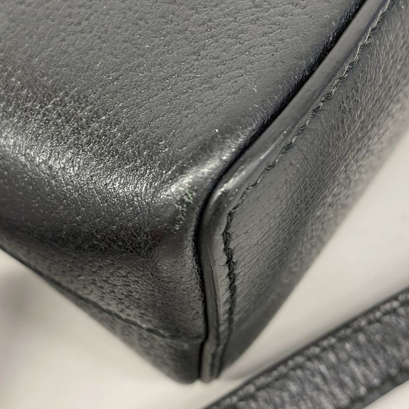 Gucci Shoulder Bag Sherry Line GG Marmont 499621 Leather Black Gold Hardware