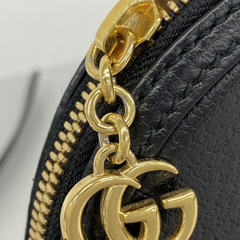 Gucci Shoulder Bag Sherry Line GG Marmont 499621 Leather Black Gold Hardware