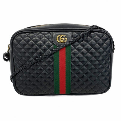 Gucci Shoulder Bag GG Marmont Sherry Line Quilted 541051 Leather Black Gold