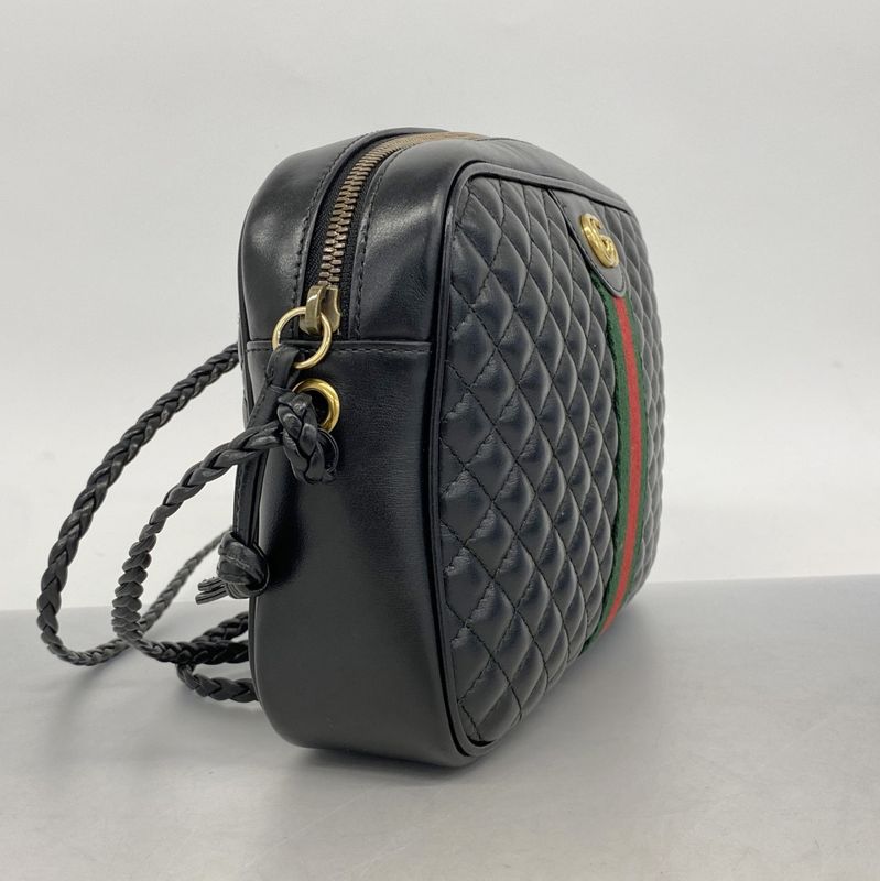 Gucci Shoulder Bag GG Marmont Sherry Line Quilted 541051 Leather Black Gold