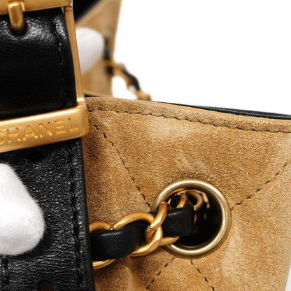 Chanel Handbag Métiers D'art Suede Calf Beige Black Gold Hardware 2way Bag