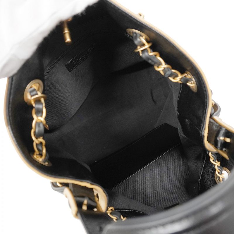 Chanel Handbag Métiers D'art Suede Calf Beige Black Gold Hardware 2way Bag