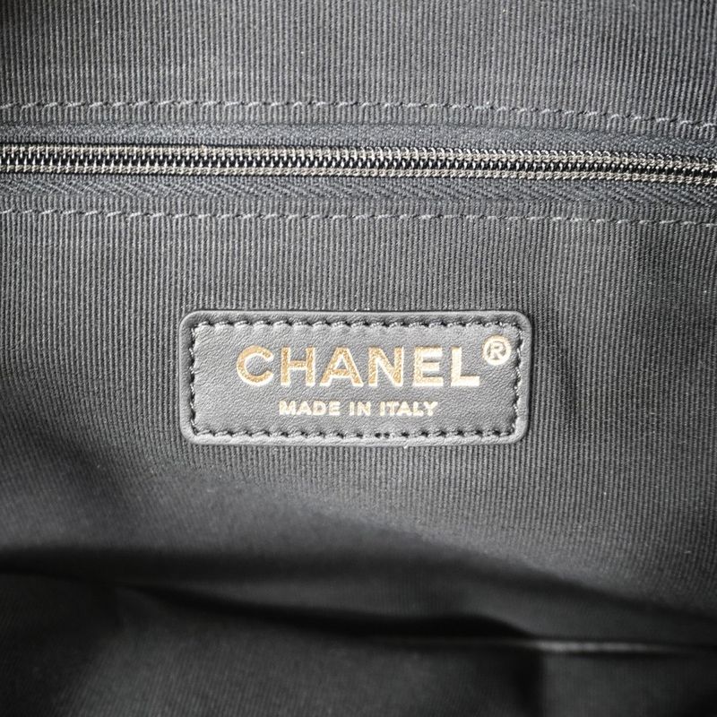 Chanel Handbag Métiers D'art Suede Calf Beige Black Gold Hardware 2way Bag