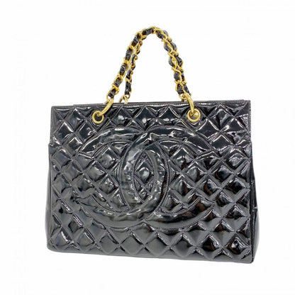 Chanel Tote Bag Matelasse Chain Patent Leather Black Gold Hardware Women's