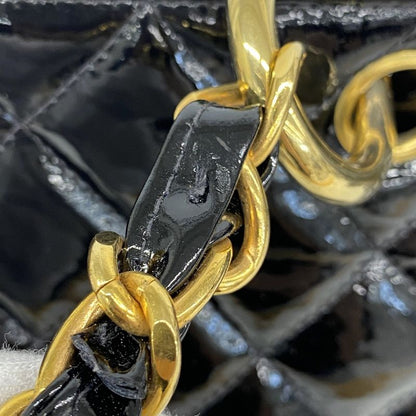 Chanel Tote Bag Matelasse Chain Patent Leather Black Gold Hardware Women's