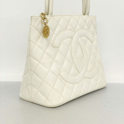 Chanel Tote Bag Revival Tote Caviar Skin White Gold Hardware Women's