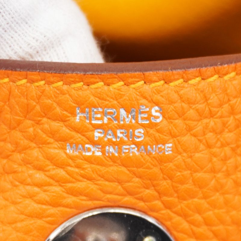 Hermes Handbag Lindy 26 Taurillon Cles Mance Orange Currie Silver Hardware □P