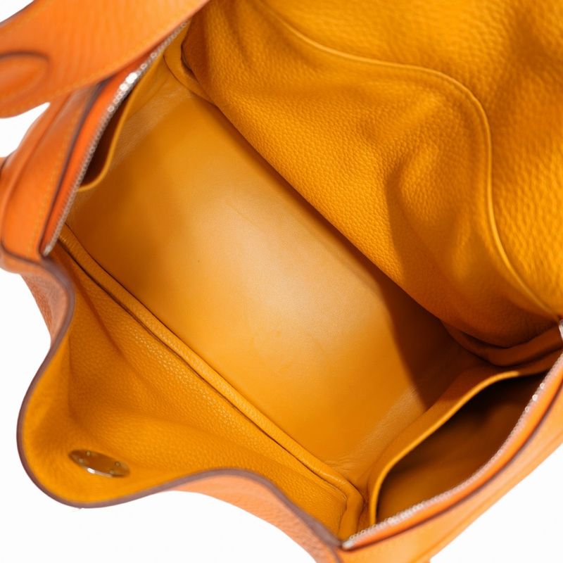 Hermes Handbag Lindy 26 Taurillon Cles Mance Orange Currie Silver Hardware □P