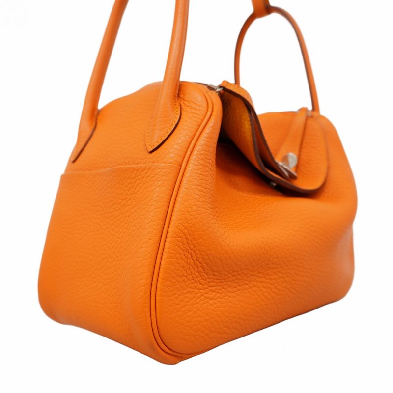 Hermes Handbag Lindy 26 Taurillon Cles Mance Orange Currie Silver Hardware □P