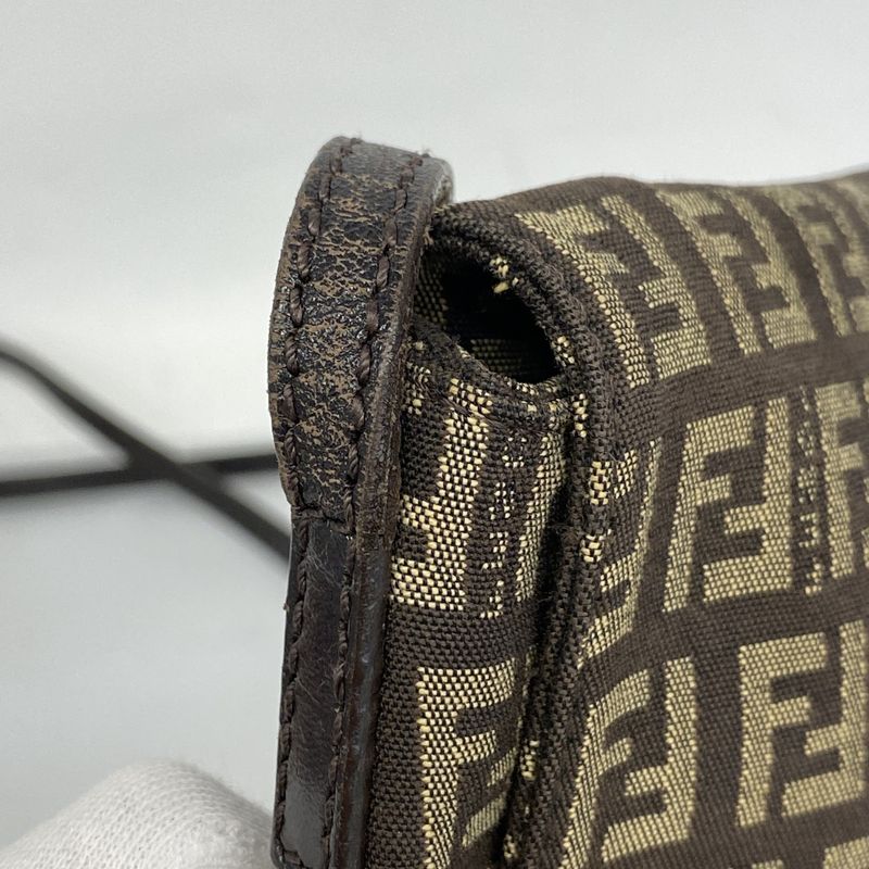 Fendi Shoulder Bag Zucchino Nylon Canvas Brown Silver Hardware