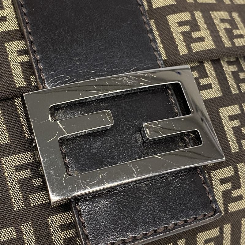 Fendi Shoulder Bag Zucchino Nylon Canvas Brown Silver Hardware