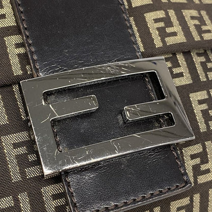 Fendi Shoulder Bag Zucchino Nylon Canvas Brown Silver Hardware