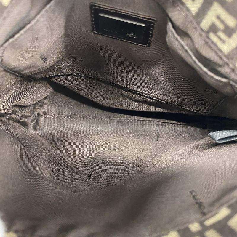 Fendi Shoulder Bag Zucchino Nylon Canvas Brown Silver Hardware