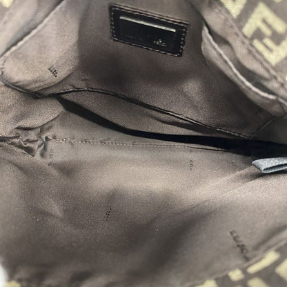 Fendi Shoulder Bag Zucchino Nylon Canvas Brown Silver Hardware