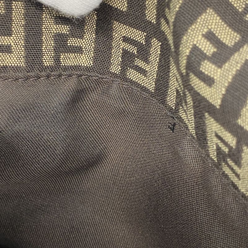 Fendi Shoulder Bag Zucchino Nylon Canvas Brown Silver Hardware