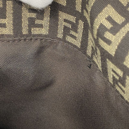 Fendi Shoulder Bag Zucchino Nylon Canvas Brown Silver Hardware