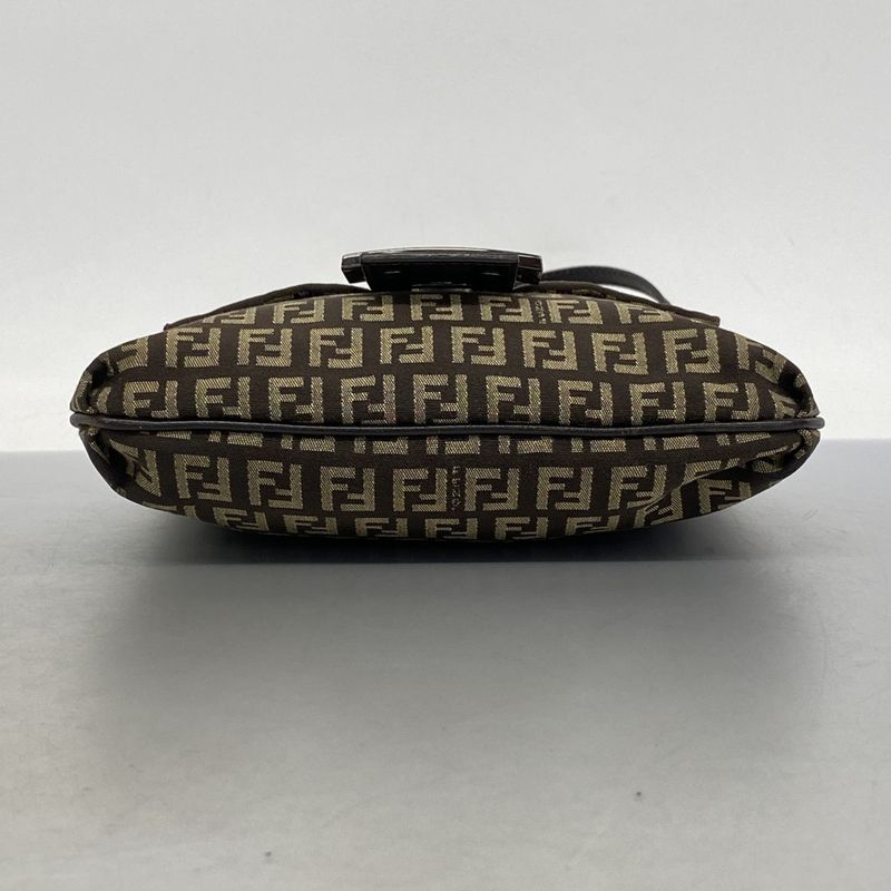 Fendi Shoulder Bag Zucchino Nylon Canvas Brown Silver Hardware