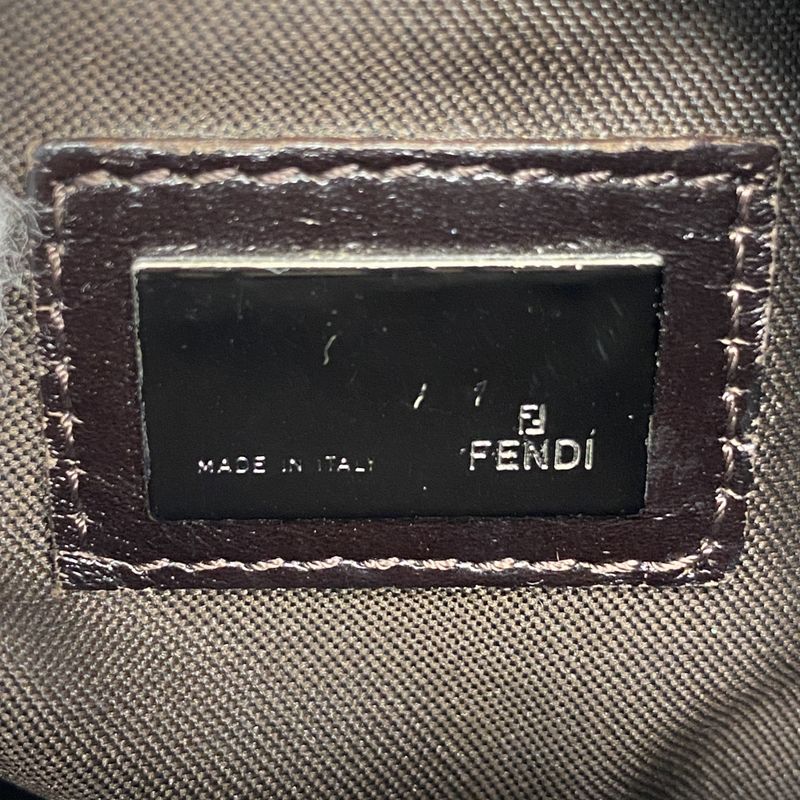 Fendi Shoulder Bag Zucchino Nylon Canvas Brown Silver Hardware